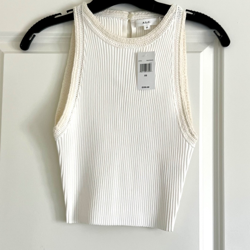 NWT A.L.C. Cropped, Crochet Rib Tank, White, XS